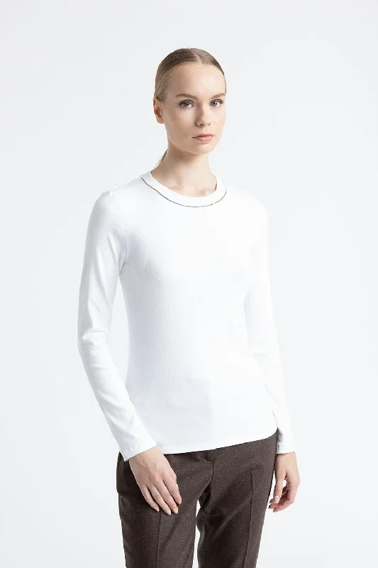 Stretch jersey T-shirt with Punto Luce trim Rayon Velvet Corduroy