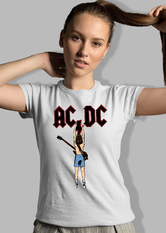 AC-DC Music Women half sleeve T-shirt Cotton Fabric Linen Fabric Terry Fabric