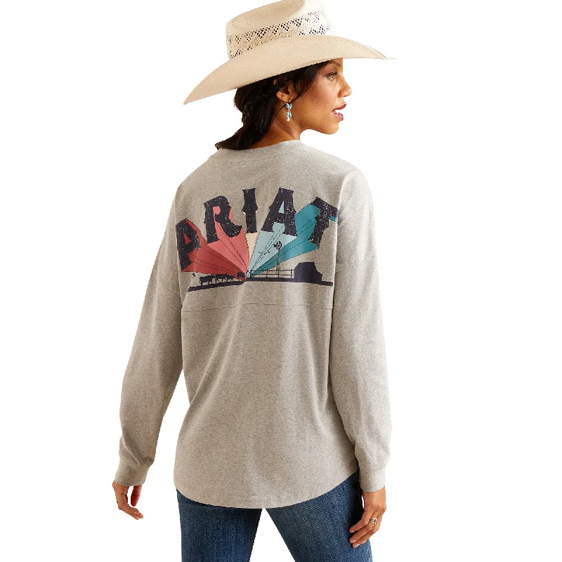 Ariat Ladies Fun Farm Heather Grey Oversized T-Shirt 10048646 Collared Crew Neck Turtle Neck