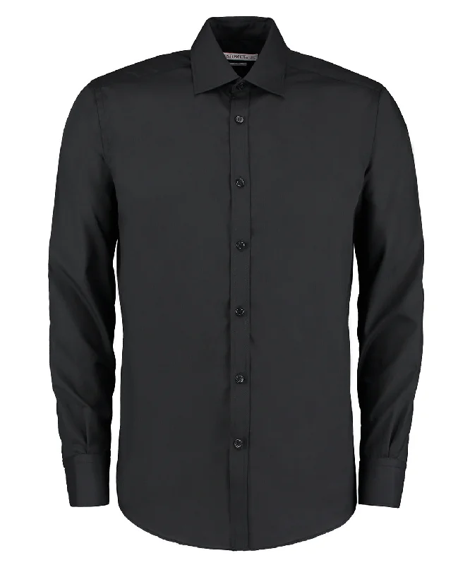 Black - Business shirt long-sleeved (slim fit) Satin Blend Silk Blend Wool Blend