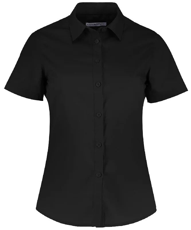 Black - Women's poplin shirt short sleeve Nylon Fabric Polyester Fabric Spandex Fabric