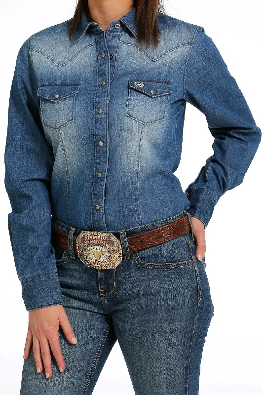 Cinch Ladies Snap Button Down Western Shirt - Indigo - MSW9202001 Chenille Fabric Brocade Fabric Lace Fabric