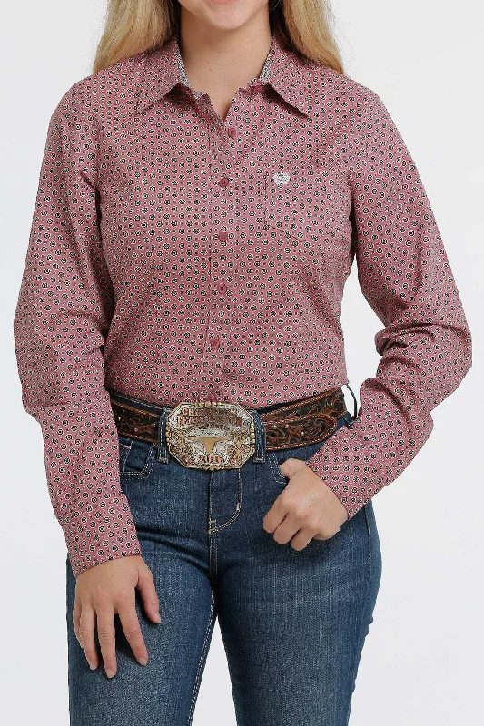 Cinch Women's Pink Geo Print Western Button Up Shirt MSW9164178 Elasticated Padded Insulated