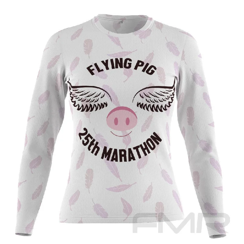 FMR Women's Flying Pig Marathon Long Sleeve Running Shirt Embroidered Appliqued Beaded