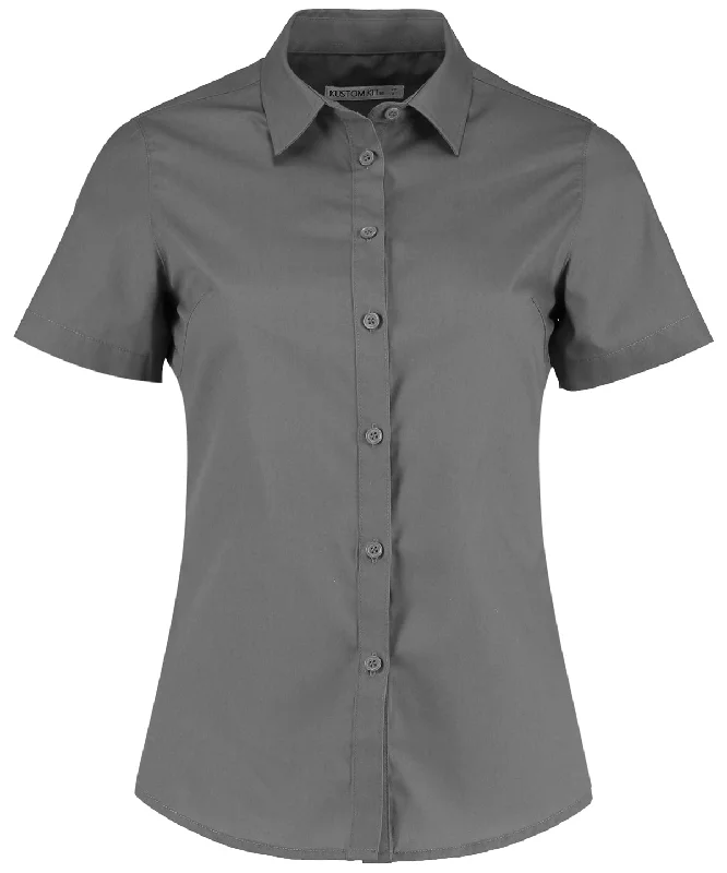 Graphite - Women's poplin shirt short sleeve Collared T-Shirt Boat Neck A-Line