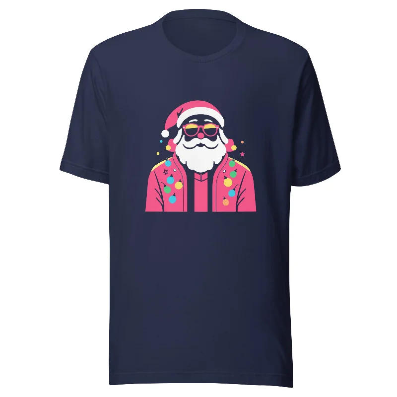 Groovy Santa Christmas Graphic Women Staple Eco T-Shirt Welt Pockets Slit Pockets Flap Pockets