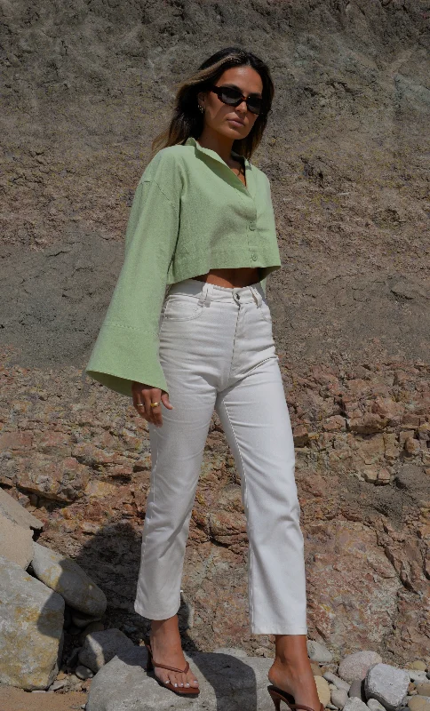 Aurora Cropped Shirt Green Iron Safe Non-Iron Wrinkle Free