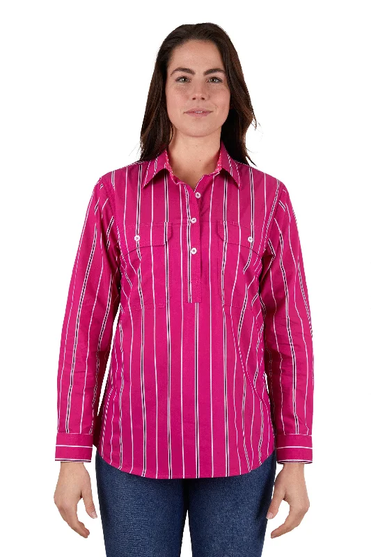 Hard Slog Ladies Adela Half Placket L/S Shirt - Hot Pink - H4W2101211 Layered Multi-layer Single Layer