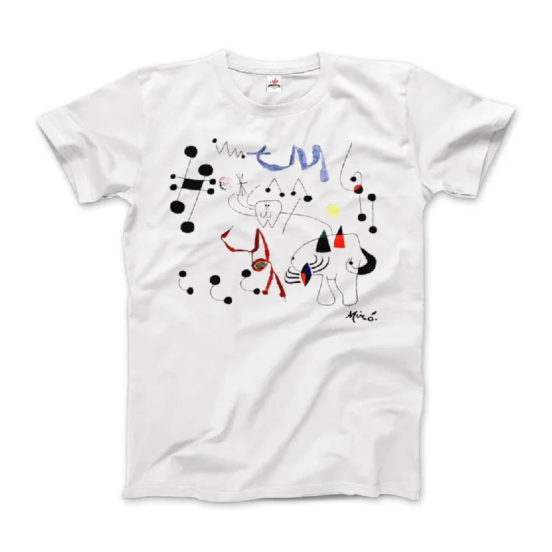 Joan Miro Woman Dreaming of Escape 1945 Artwork T-Shirt Notch Collar Peter Pan Collar Cowl Neck