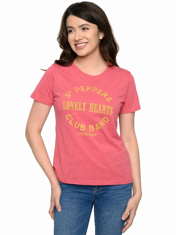 Juniors Beatles Sgt Peppers Club Band Lonely Hearts T-Shirt Heather Red Handmade Hand-knitted Hand-woven