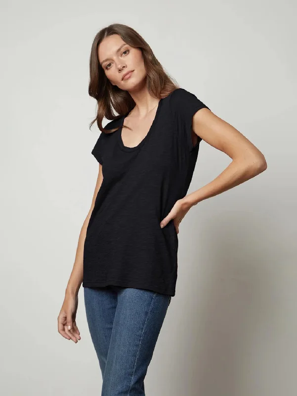 Kira Short Sleeve Scoop Tee - Black Casual Formal Business