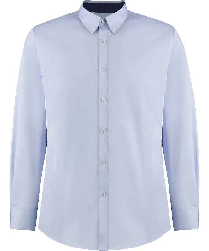 Light Blue/Navy - Contrast premium Oxford shirt (button-down collar) long-sleeved (tailored fit) Solid Color Striped Floral