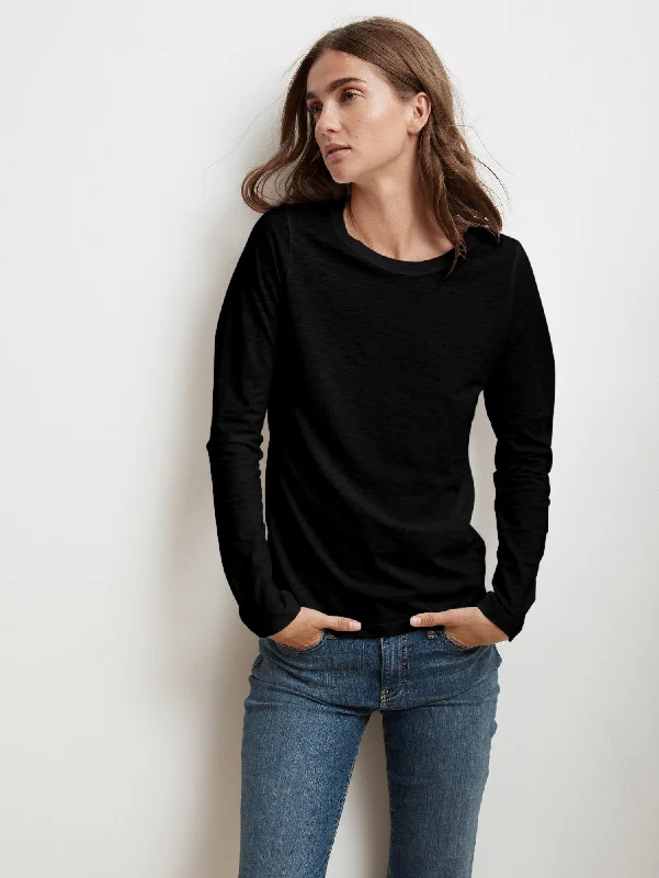 Lizzie Long Sleeve Crew Tee Notch Collar Peter Pan Collar Cowl Neck