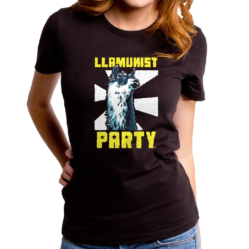 Llamunist Party Women's T-Shirt Hooded Caped Shawl Collar