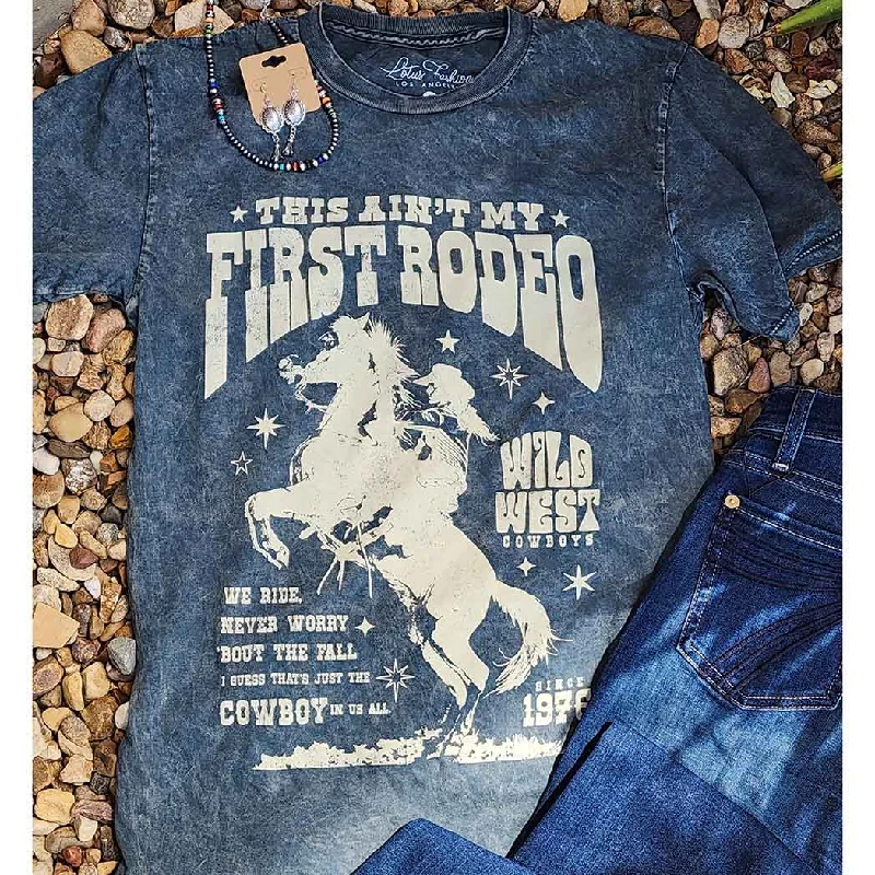 Mineral Wash Ain't my First Rodeo Tee Denim Fabric Leather Fabric Suede Fabric