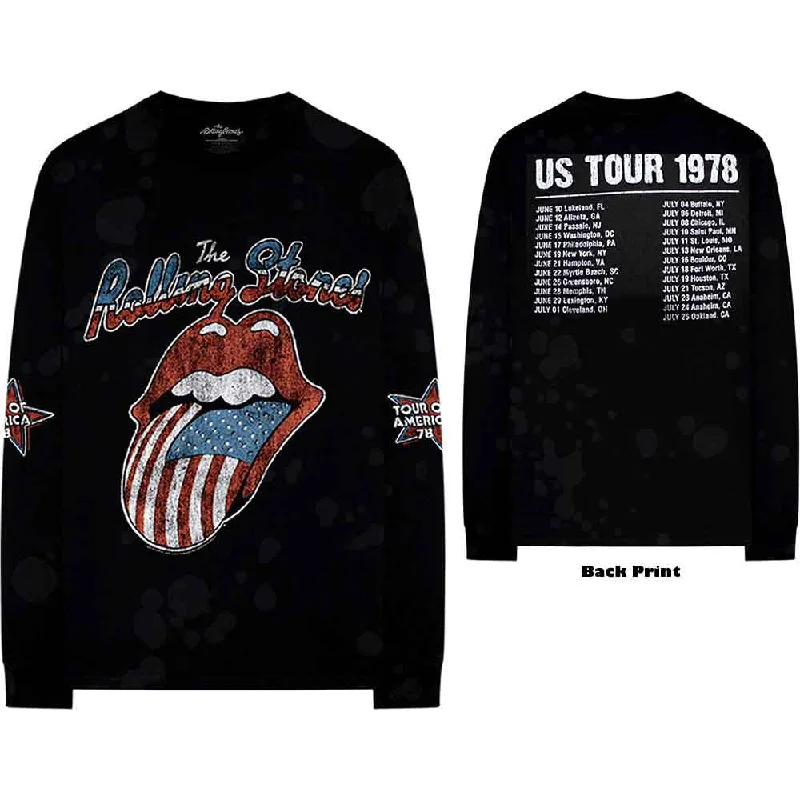 The Rolling Stones | Official Band Long Sleeve T-Shirt | US Tour '78 (Back & Sleeve Print) Mesh Blend Leather Blend Suede Blend