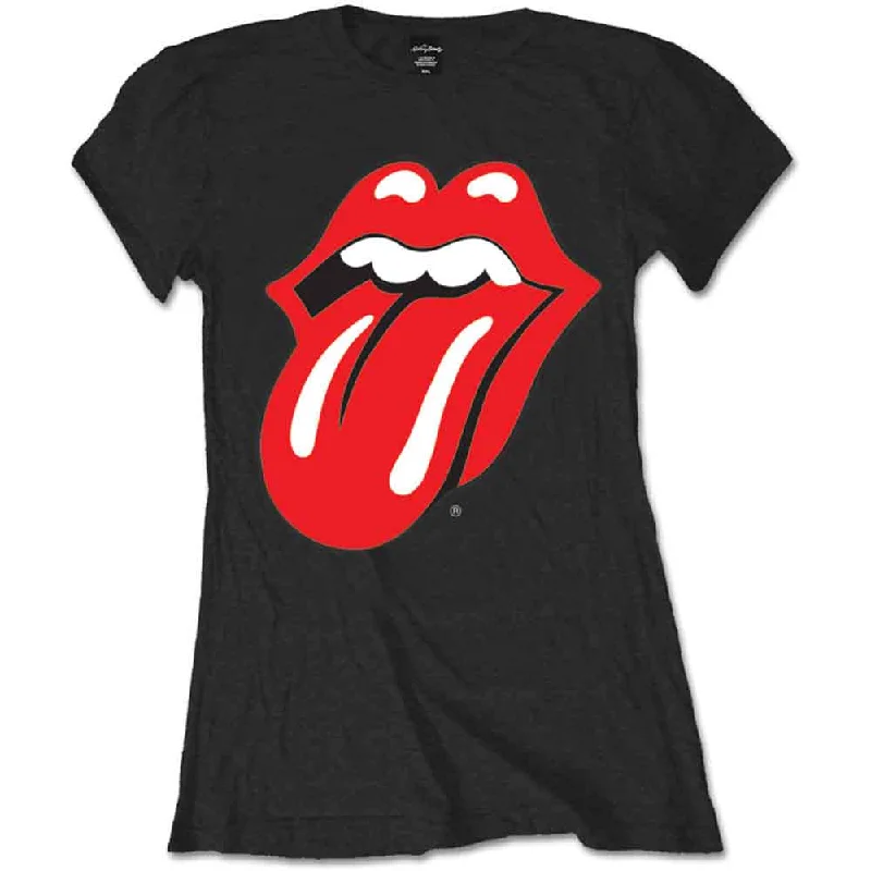 The Rolling Stones | Official Ladies Band T-Shirt | Classic Tongue Silk Blend Satin Velvet