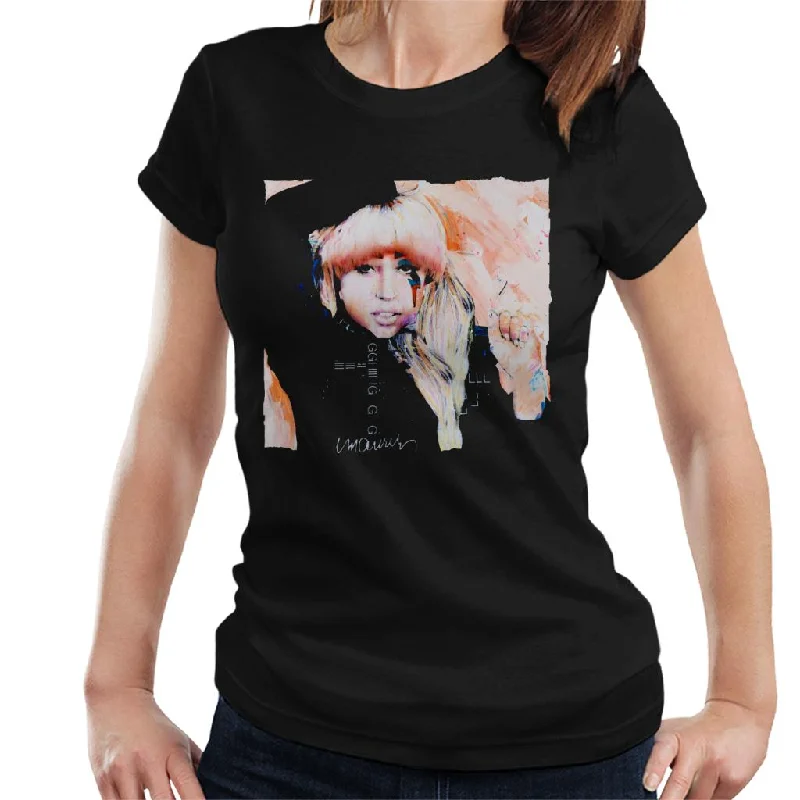 Sidney Maurer Original Portrait Of Singer Lady Gaga Women's T-Shirt Polka Dot Checkered Tartan