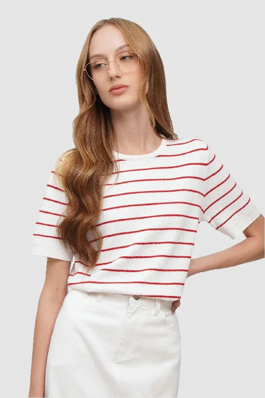 Striped Flat Knit Tee Zippered Front Buttoned Front Snap Front