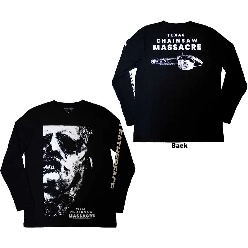 The Texas Chainsaw Massacre | Official Movie Long Sleeve T-Shirt | Leather Face (Back Print) Front Pockets Side Pockets Patch Pockets