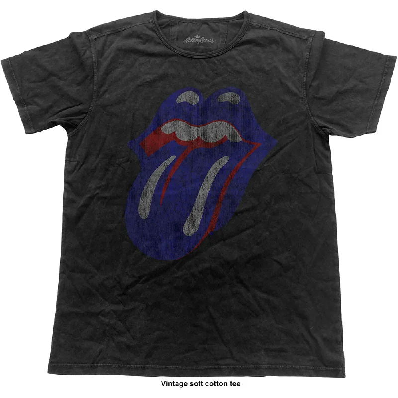 The Rolling Stones Unisex Fashion T-Shirt: Blue & Lonesome Tongue (Vintage Finish) Rayon Fabric Velvet Fabric Corduroy Fabric