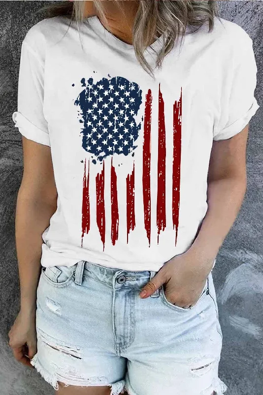 Distressed US Flag Ladies T-Shirt Cozy Warm Stylish