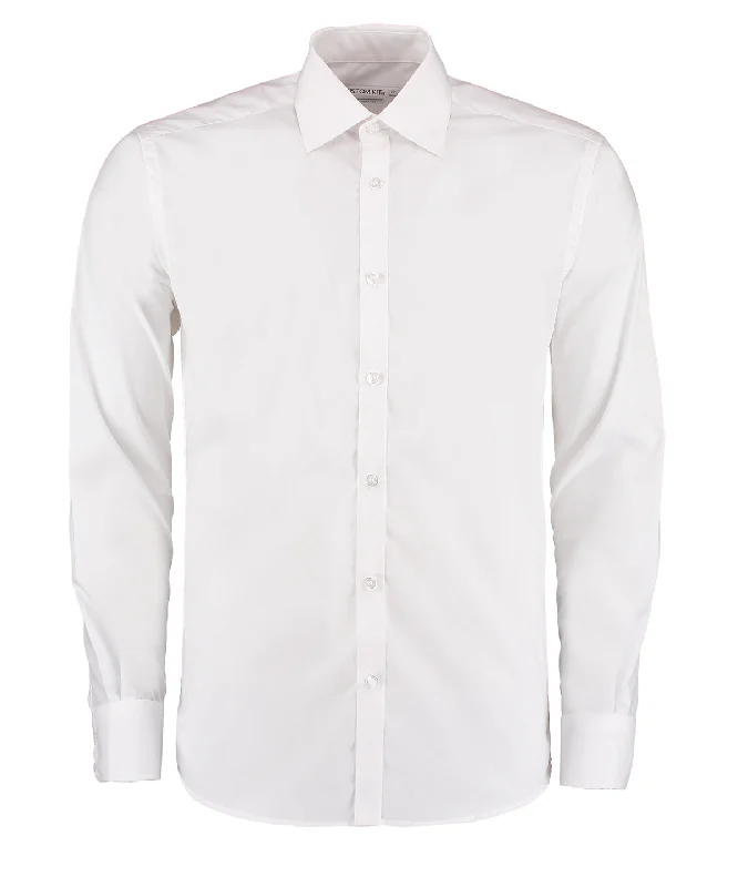 White - Business shirt long-sleeved (slim fit) Terry Blend Velvet Blend Canvas Blend