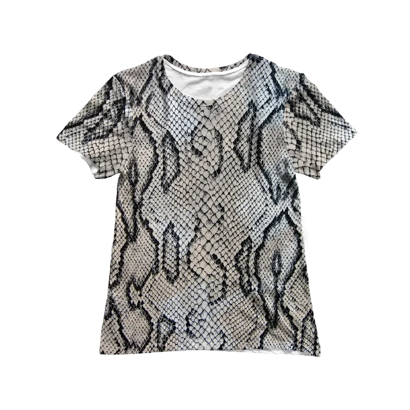 White Snake Skin Women's Tee Sequined Glittery Shiny