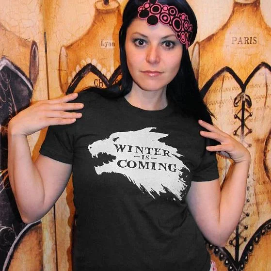 WINTER IS COMING Women/Junior Fitted T-Shirt Front Pockets Side Pockets Patch Pockets