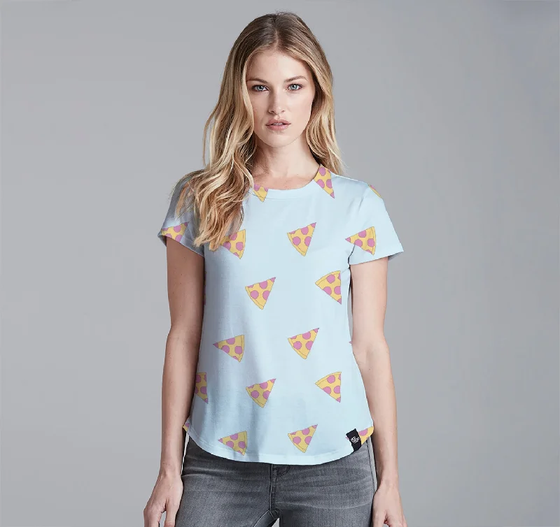 Womens Crew Tee, Pizza Striped Floral Plaid