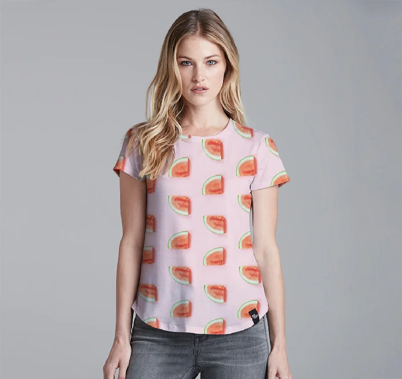 Womens Crew Tee, Watermelon Knit Fabric Woven Fabric Fleece Fabric