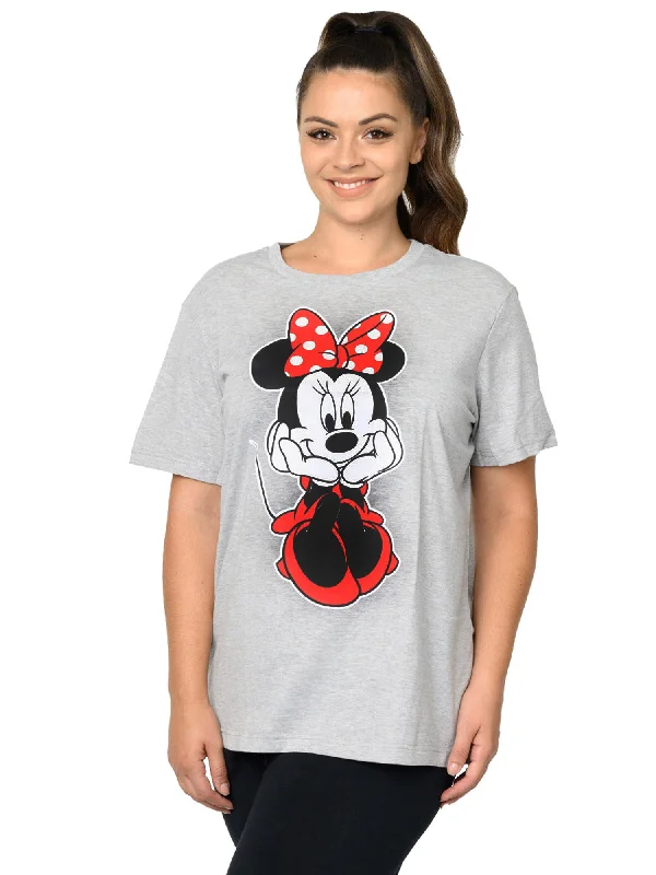 Women's Plus Size Disney Minnie Mouse Sitting Short Sleeve T-Shirt Gray Chenille Brocade Lace