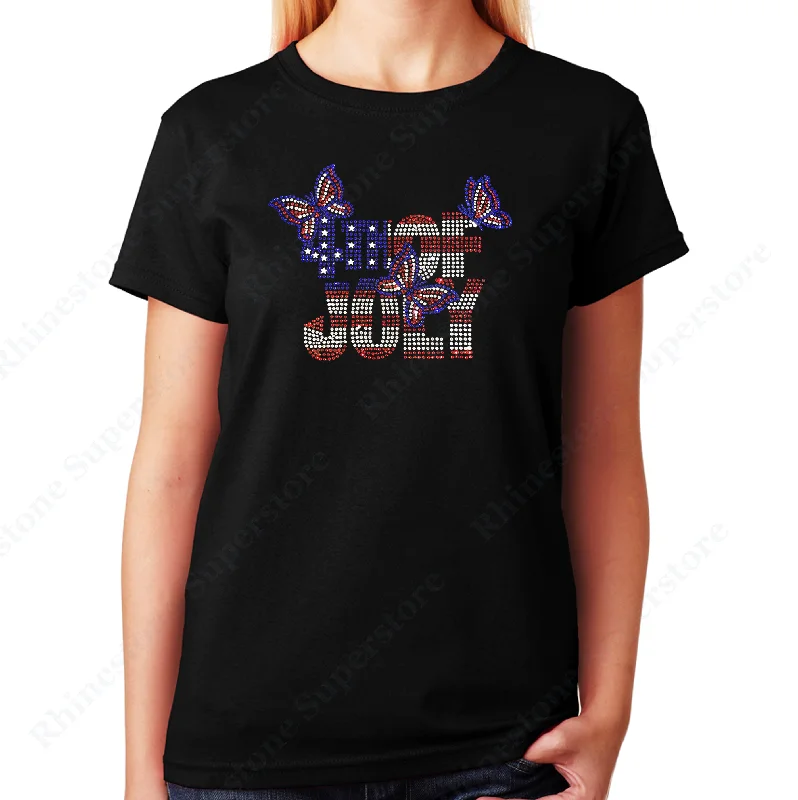 Women's / Unisex T-Shirt with 4th of July with Butterflies in Rhinestones Cashmere Blend Cotton Blend Poly Blend