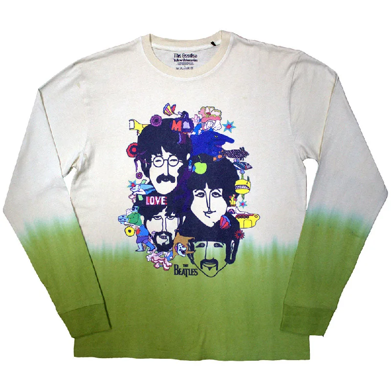 The Beatles | Official Band Long Sleeve T-Shirt | Yellow Submarine Heads Collage (Wash Collection) Spandex Blend Rayon Blend Denim Blend