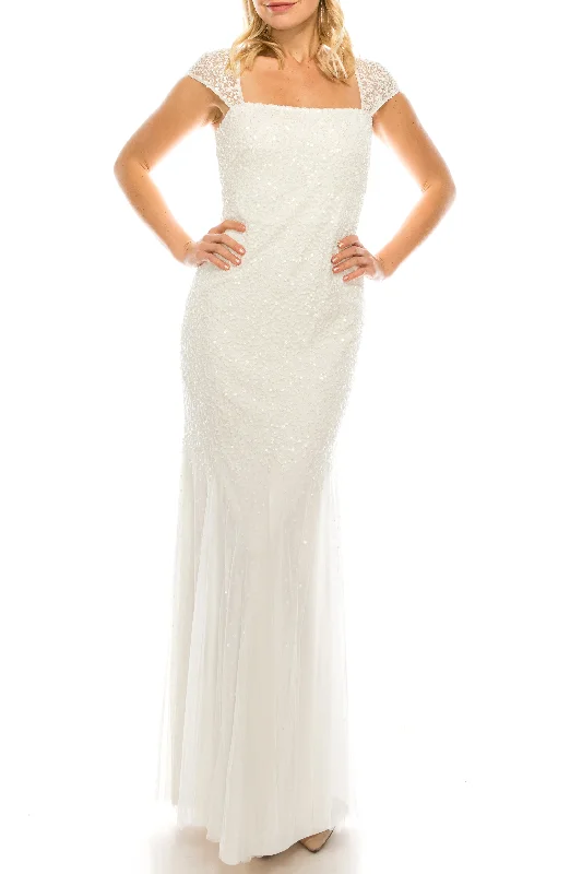 Adrianna Papell Ivory Long Sequined Evening Dress
