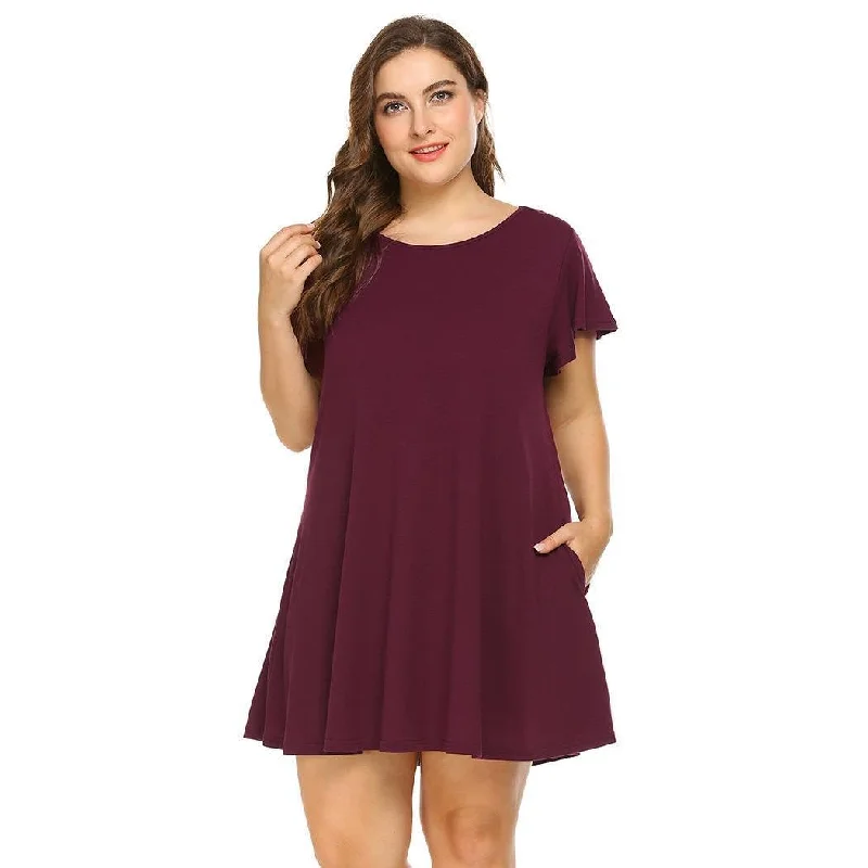 ANALUKE Tunic Solid Pocket Large Loose Casual Dress