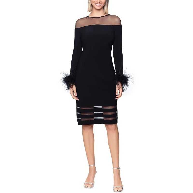 Petites Womens Matte Jersey Feathers Sheath Dress