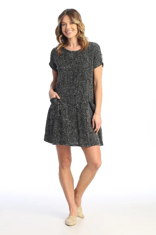 Black Crinkle Cotton Dolman Sleeve Dress