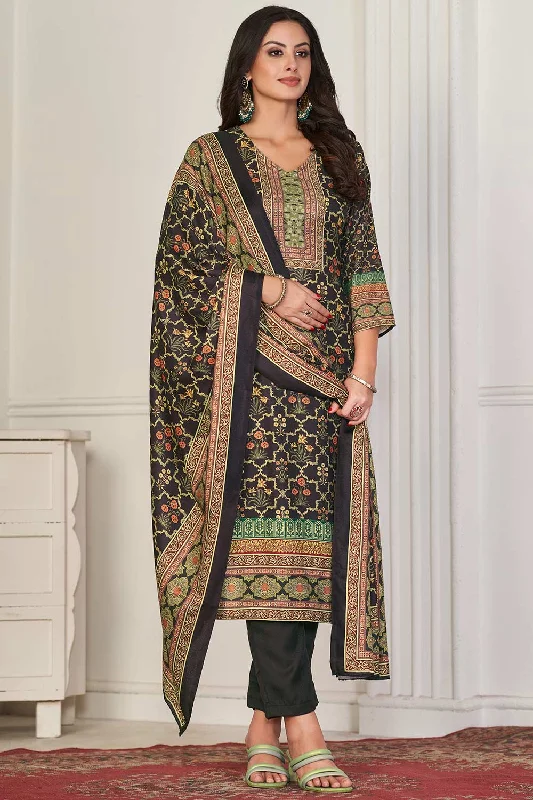 Black Pashmina Digital Printed Dress Material