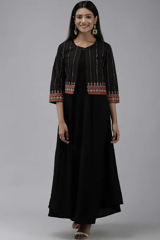 Black Viscose Rayon Solid Dress