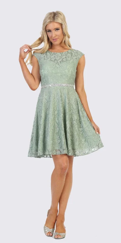 Celavie 6417 Cap Sleeve Lace A-Line Short Cocktail Dress