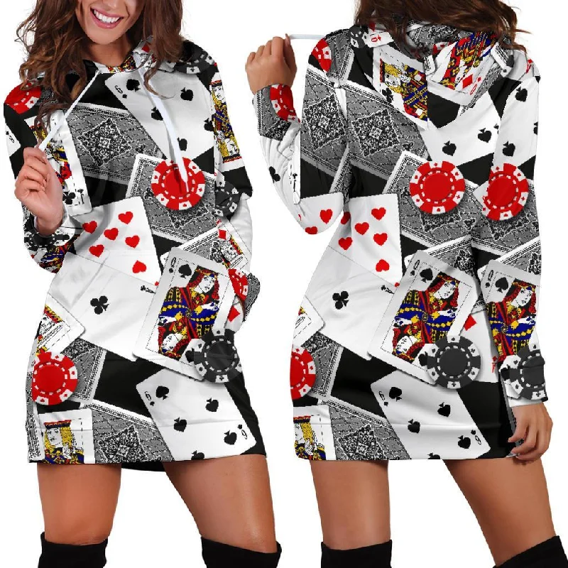 Casino Poker Print Pattern Women Hoodie Dress