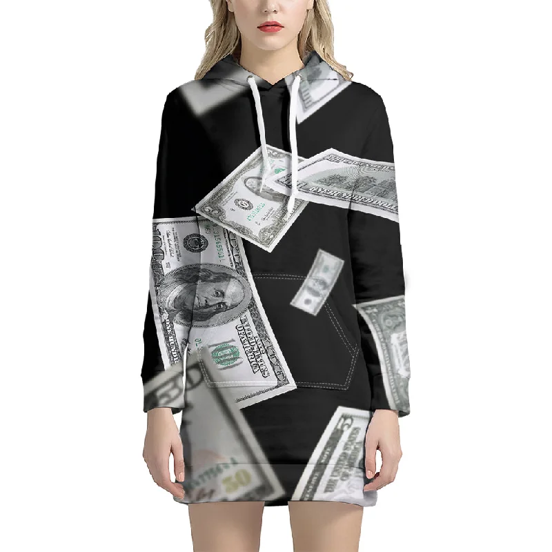 Flying USD Print Pullover Hoodie Dress