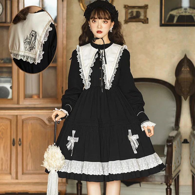 Gothic Ruffle Lace Cotton Lolita Dress
