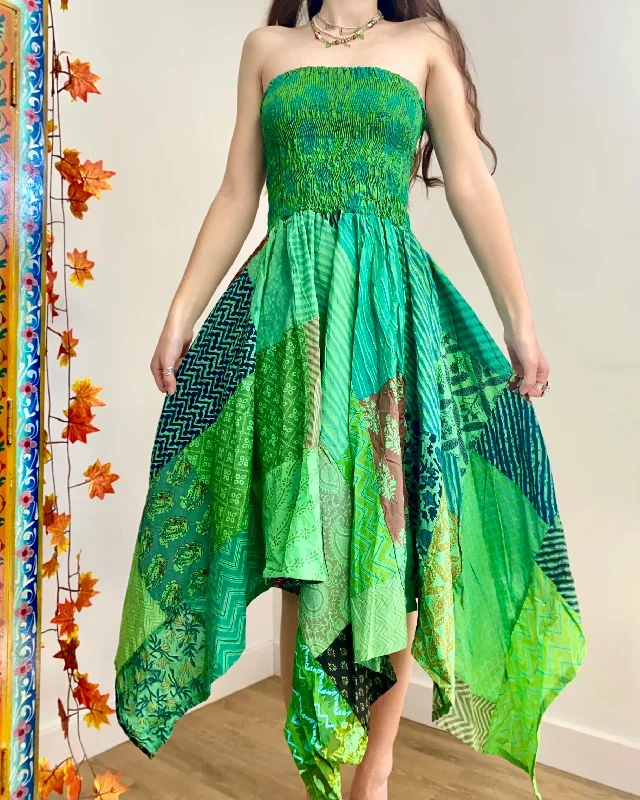Green Patchwork Pixie Dress