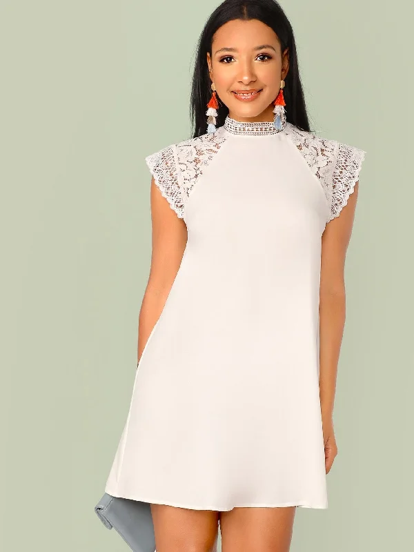 Lace Trim Solid Tunic Dress