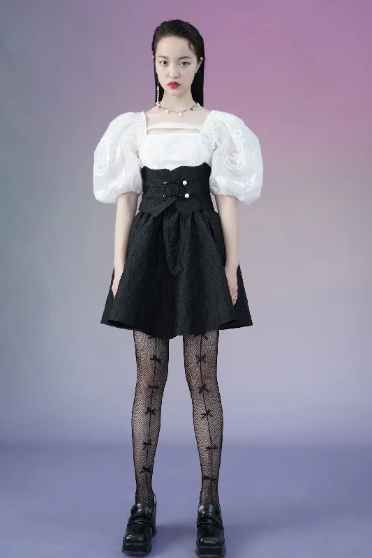 Mukzin | Black And White Fluffy Dress - Tiger Sniffing Rose
