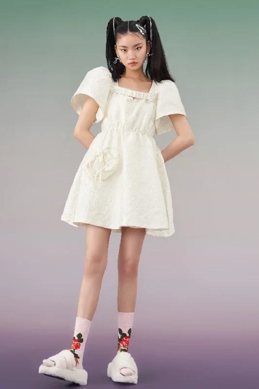 Mukzin | Jacquard Cut-Out White Dress - Seeking Fairyland