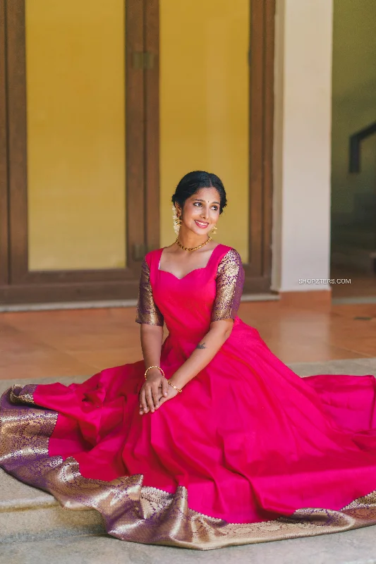 Pink Dupion Silk Dress wiith Purple Zari Border