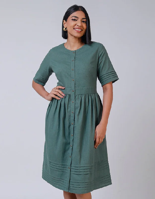 Pintuck Detail Button Down Dress